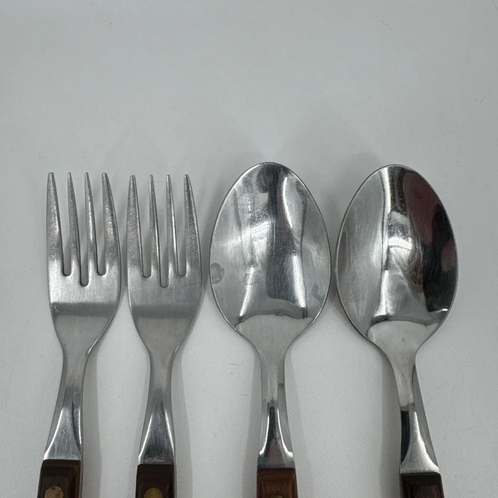 Unbranded Forks/Spoons‎ Wood Handle Stainless Steel 4 Vintage
